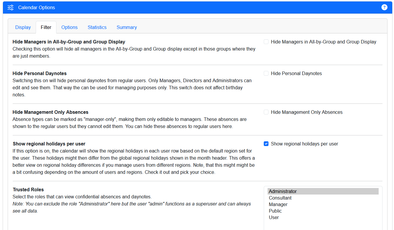 TeamCal Neo Calendar Options
