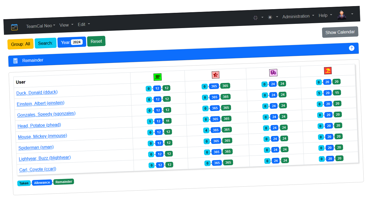 TeamCal Neo Remainder