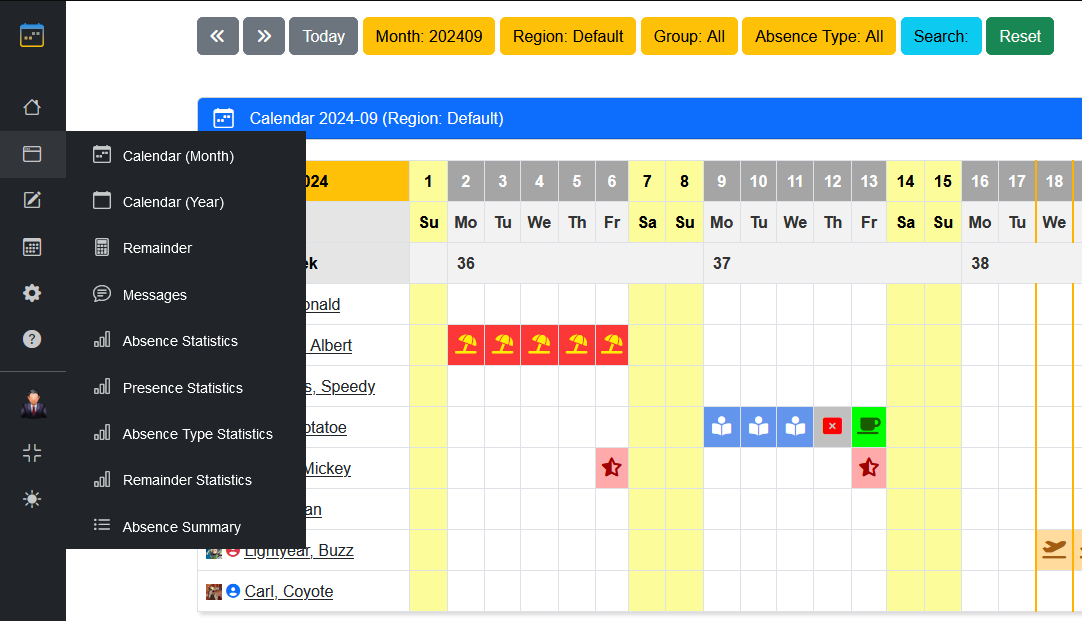 TeamCal Neo Sidebar Menu